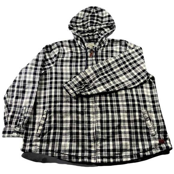 L.L. Bean Jackets & Blazers - LL BEAN Womens Full Zip Hooded Jacket-All Cotton Black/White Plaid-Relaxed Fit L